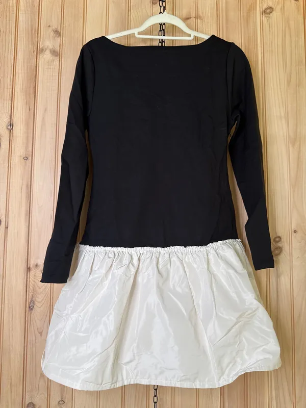 NWT J. CREW Bubble-hem Colorblock Mixy Dress Black White Boat Neck Mini Size M - Image 2