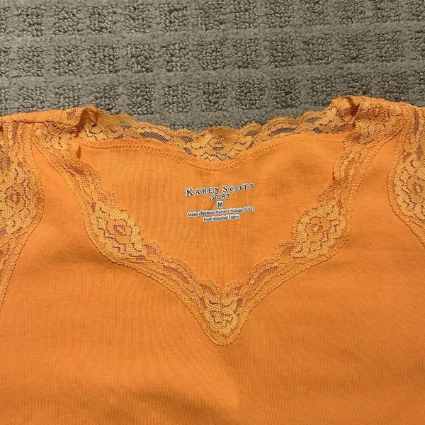 Y2K Retro Karen Scott Sport Womens Tank Top Shirt Size Medium M Orange‎ Lace - Image 4