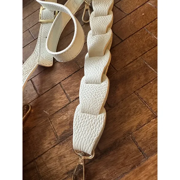 Cream Pebbled‎ Leather Handbag Straps Set Braided & Adjustable Gold Hardware - Image 3