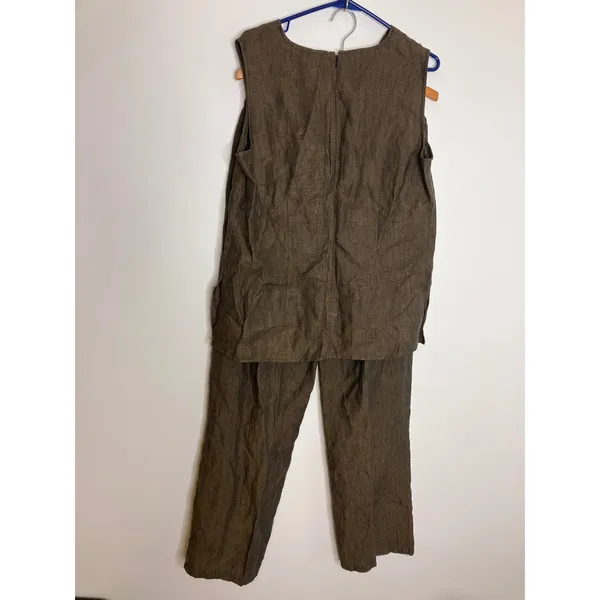 Pursuits Ltd Linen Pant Set Women 12/8 Brown Excellent Vintage Tunic Trousers - Image 9
