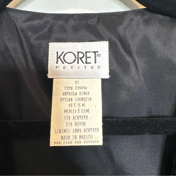 Vintage Koret Black Velvet Button Front Vest Women’s Medium Dark Academia - Image 2