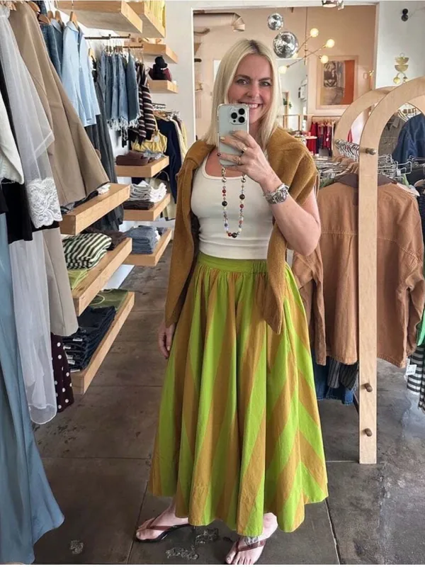 NEW Free People Lime Green & Mustard Striped Maxi Skirt Small - Image 4