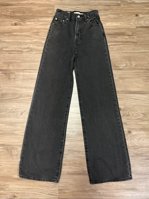 Levi’s Premium Ribcage Wide Leg Jeans W23 L32 Black Big E Zip Fly $110 - Image 2