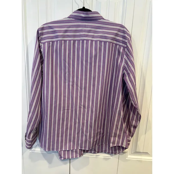 Chaps Purple And White Stripe Button‎ Down Shirt Size 1X - Image 2