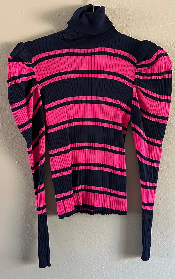 Zara Striped Puff Sleeve Turtleneck Sweater - Image 3