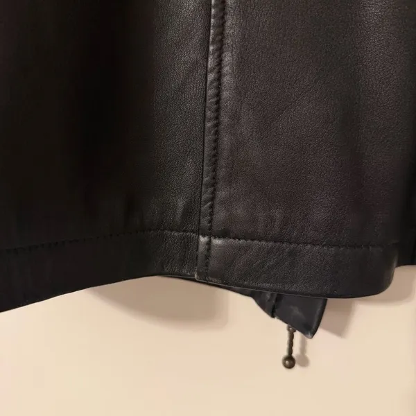 Vintage British Khaki Genuine Leather Y2K‎ Zip Up Black Jacket Size 10 - Image 14