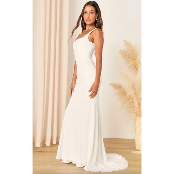 Lulus Eternal Happiness White Lace Square Neck Mermaid Maxi Dress Wedding L NWT - Image 4