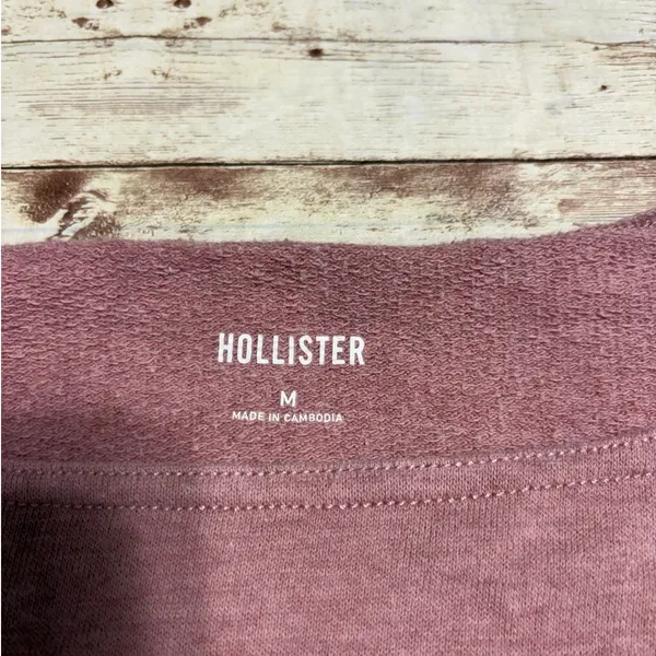 Hollister Scoop Neck Off Shoulder Cropped Sweatshirt Size Medium Pink Mauve Soft - Image 4