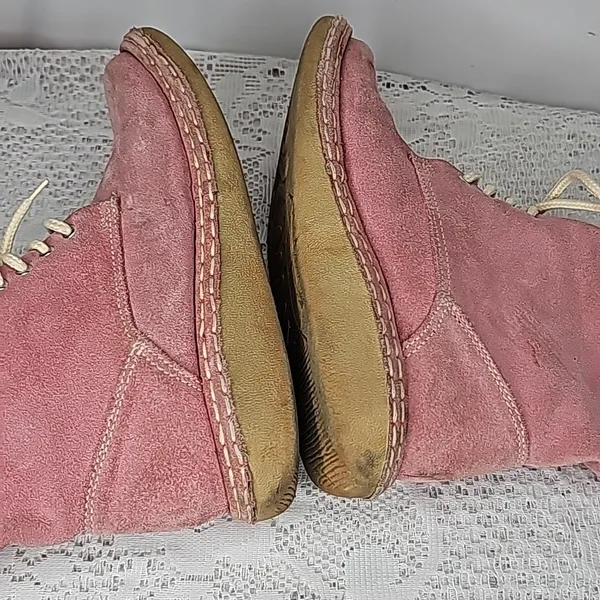 Nomadas pink leather suede faux fur lace up ankle boots booties sz 6.5 - Image 5
