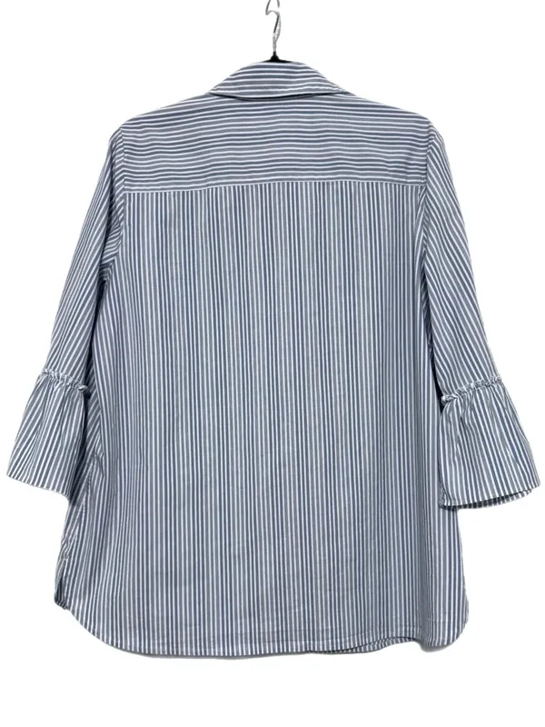 Chico's 2 Blue White Striped Button-Down Shirt Womens Large Coastal Preppy EUC - Image 5