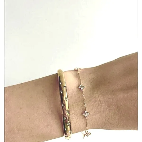 Boutique NEW Heavy 18k Gold Simulated Diamond Stars Bangle Cuff Bracelet‎ Sz Adjustable - Image 11
