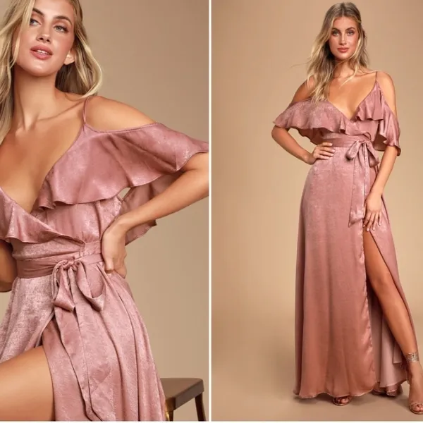 LULU's Sexy Flowy Wedding Bridesmaid Romantic Bohemian Satin Wrap Dress NWOT - Image 2