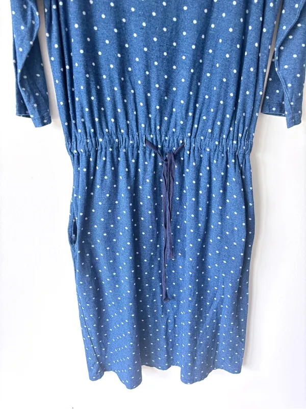 Boden Peggy Drawstring Waist Blue White Polka Dot Knee Length Dress Preppy - Image 5