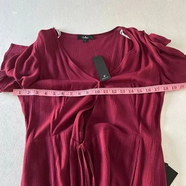 Lulus Burgundy Wide-Leg Jumpsuit NWT | Women’s Small | Flutter Sleeve Deep V - Image 8