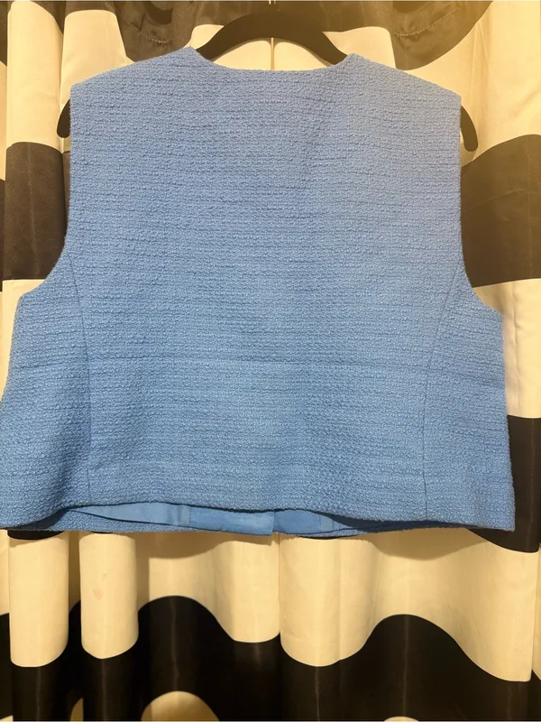 Ann Taylor Factory Sky Blue Bouclé Button Vest - Image 4