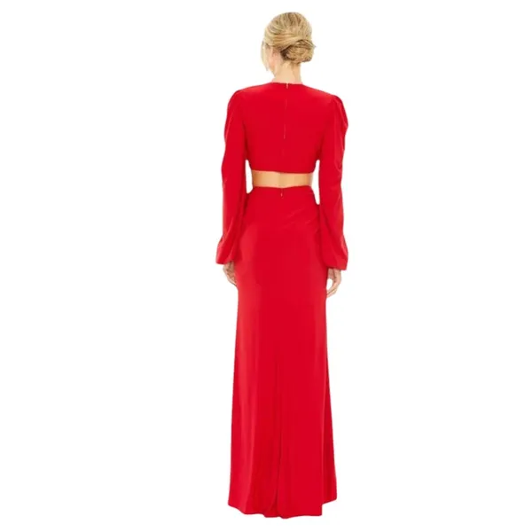 $398 Mac Duggal Ieena Formal Evening Gown Womens 10 Red Maxi Dress Wedding Party - Image 2