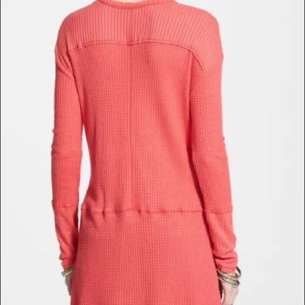 Free People Sunset Park Thermal Oversized Waffle Knit Red Coral Long Sleeve Boho - Image 6