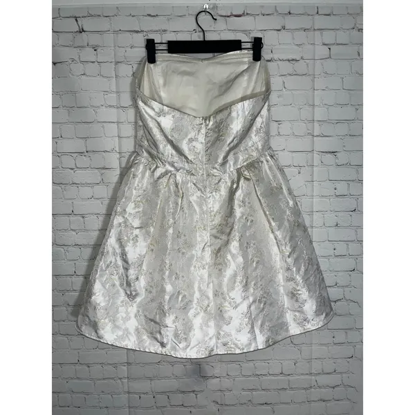 Storia Women Champagne Silver Floral Jacquard Strapless Bow Cocktail Dress L NEW - Image 3