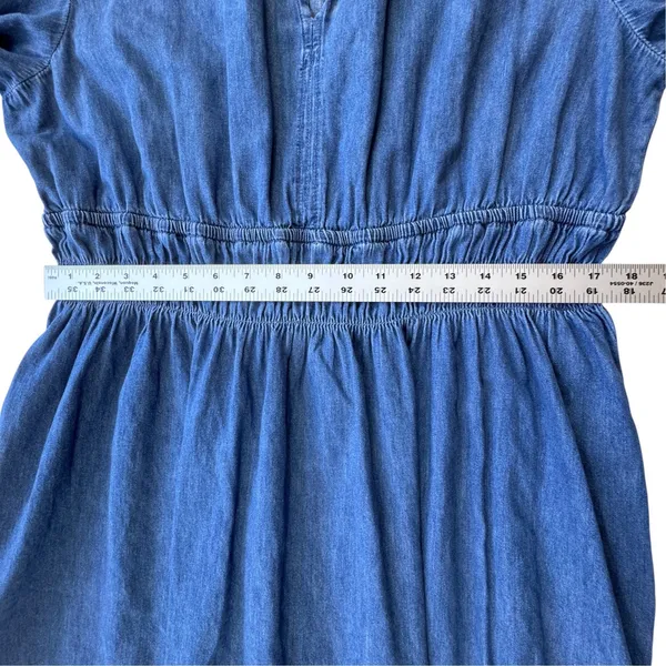 Gap Denim Dress Womens XXL Blue Cotton Ruffle Neck Tie Smocked Waist Long Sleeve - Image 7