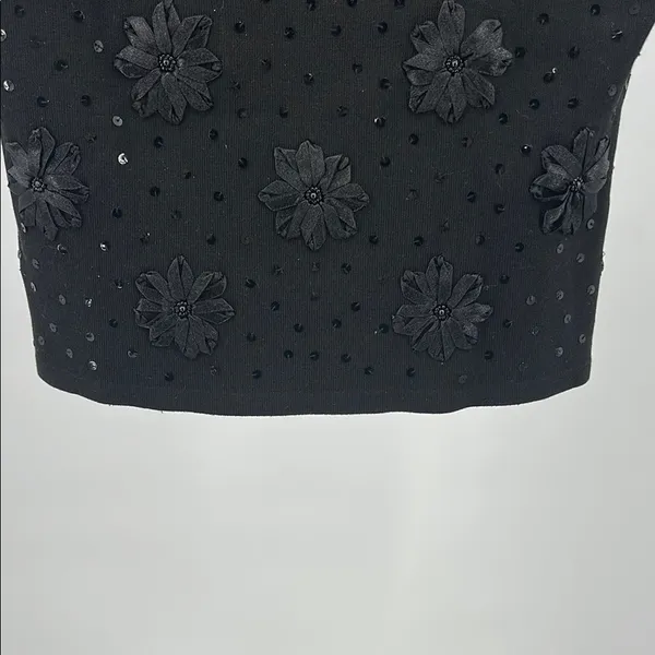 Talbots Black sleeveless silk blend sequin floral knit top S casual office - Image 8