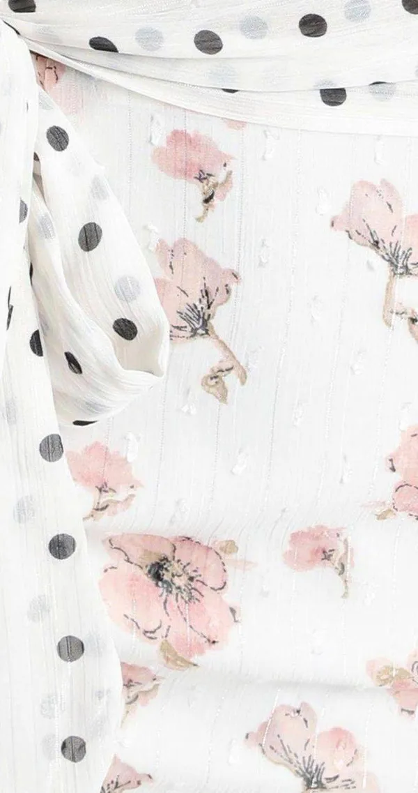 Showpo . Polka Dot Floral Ruffle Sleeve Cutout Tie Waist Midi Dress - Image 3