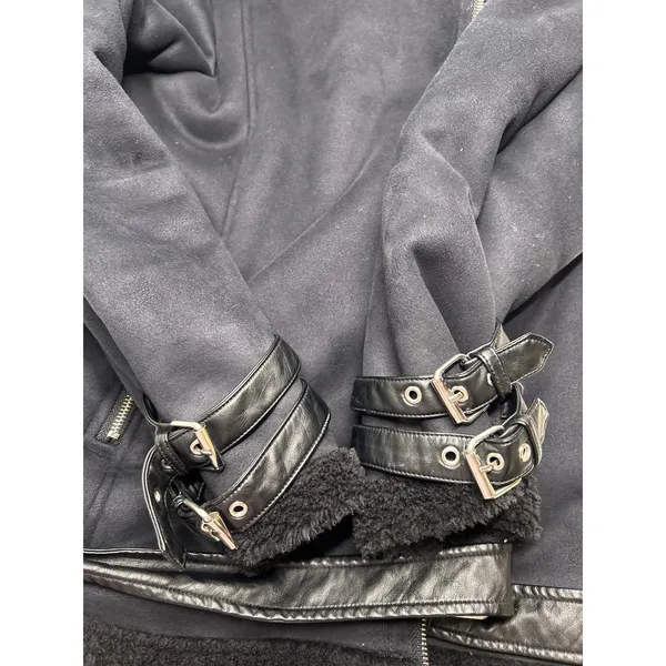 Max Edition Women's Faux Shearling Moto Oversized Biker coat in black. Size L - Image 10