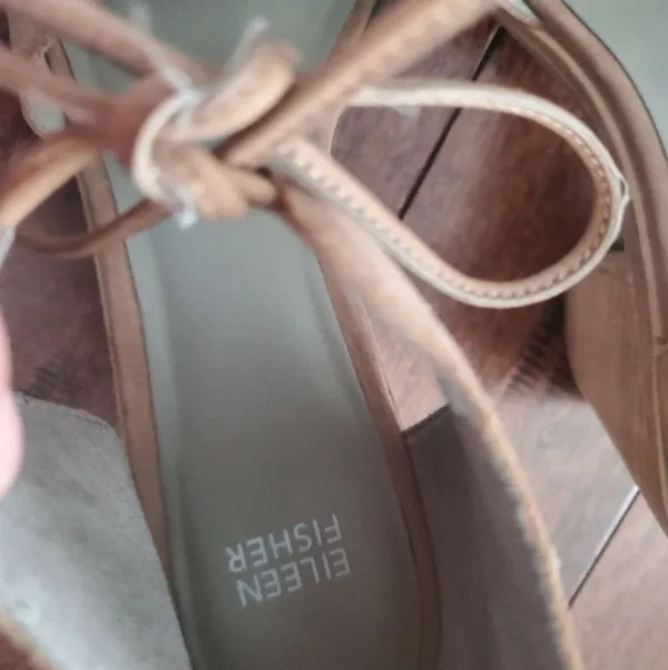 Eileen Fisher Tan Heeled Sandals Chunky 2 Inch High Suade - Image 2