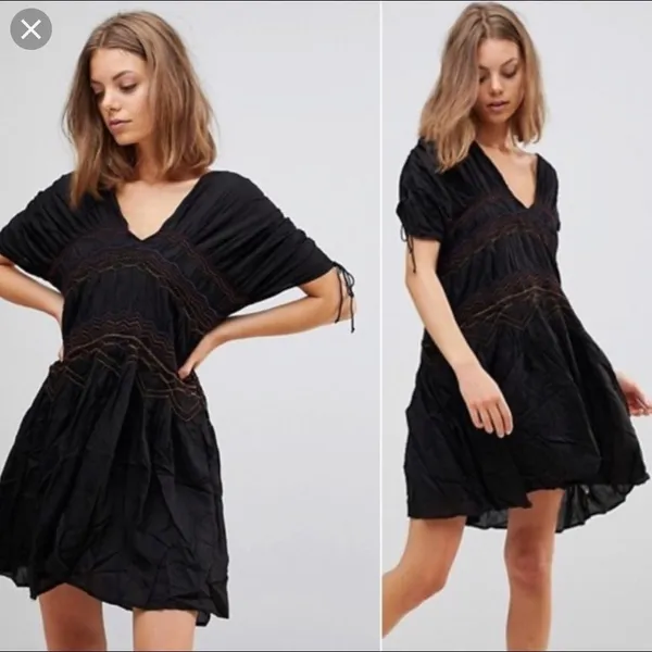 Free People black rainbow smocked dress boho Small - Image 6
