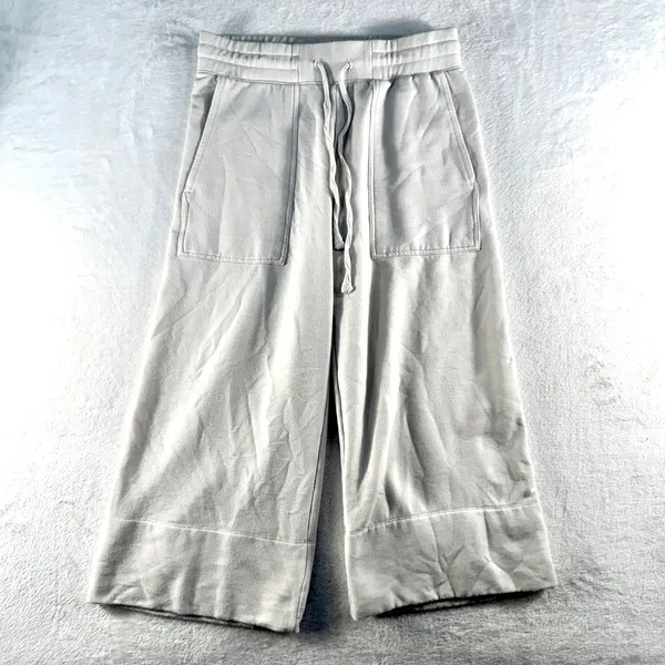 Quince S Small SuperSoft Fleece Cropped Wide Leg Pants Drawstring Off-White - Image 4