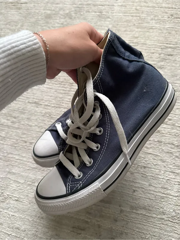 Classic Navy High-Top Canvas Sneakers with White Accents (Size 7.5) - Image 6