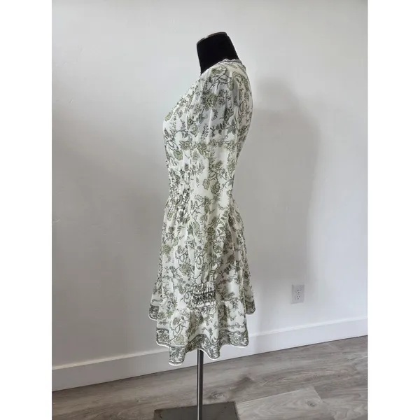 Max Studio Green Floral Dress Milkmaid Smock Flirty Vacation Travel Cottagecore - Image 4
