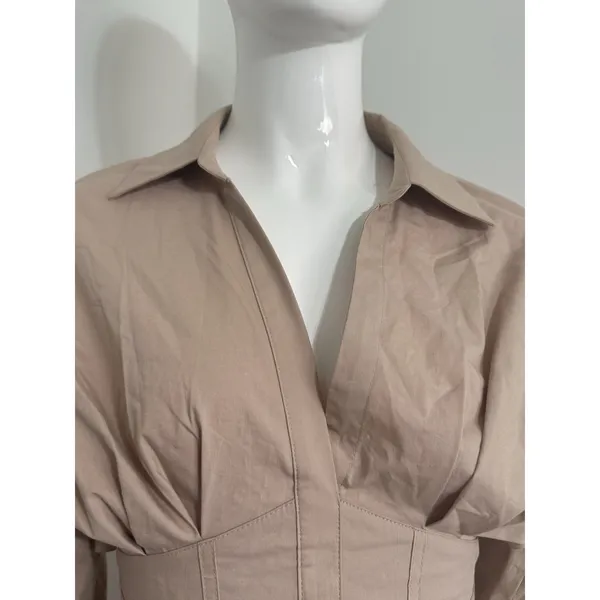 Bershka Tan Corset Mini Dress Women’s S Long Sleeve Open Back Lace-Up - Image 3