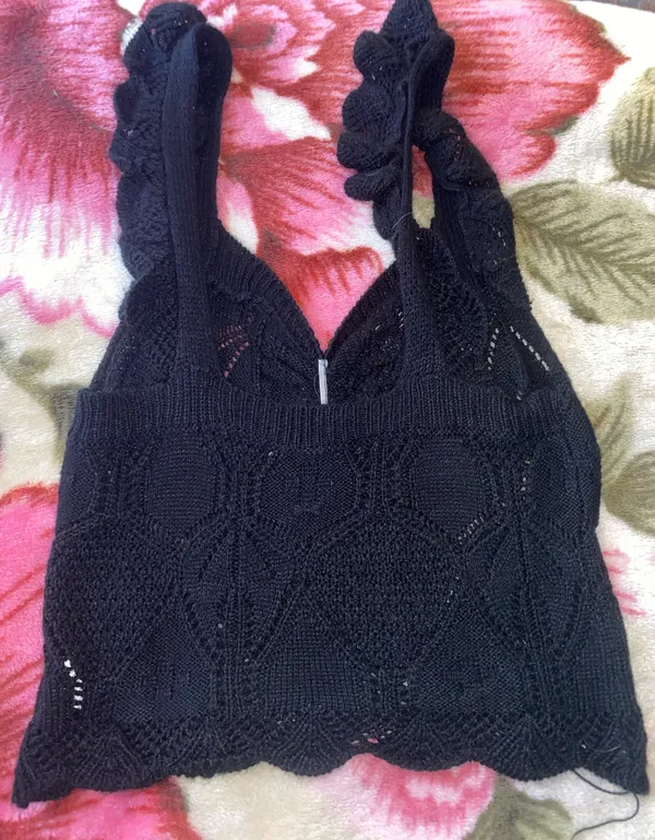 Black Crochet Knit Ruffle Strap Tank Top Size M - Image 3