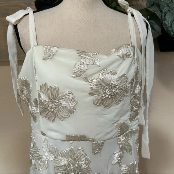 Lulus Truly Inspiring Ivory Mesh Floral Applique Tie-Strap Mini Dress - Image 6