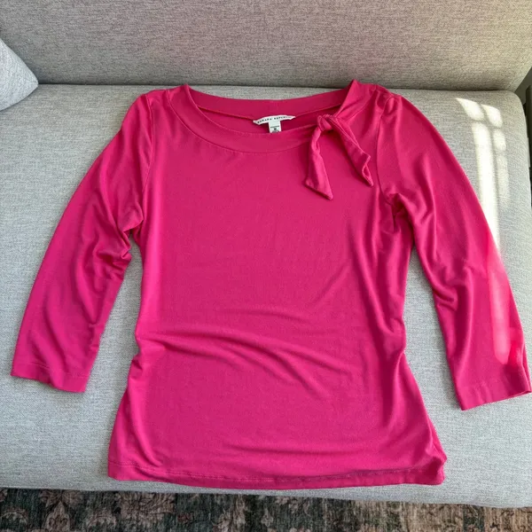 Vintage Banana Republic Top M Hot Pink Side Tie Boatneck Y2K Barbie Bimbo Girly - Image 3