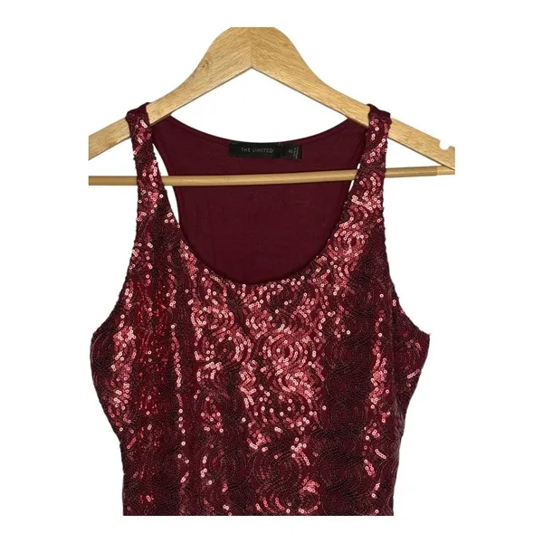 The Limited Sequin Tank Top Women XS Burgundy Sparkle Sleeveless‎ Party Glam - Image 5