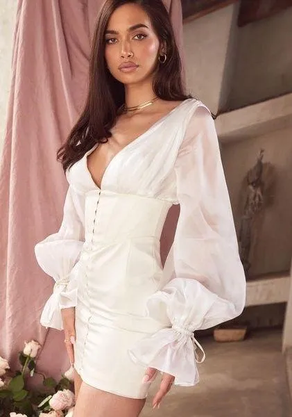 House Of CB 'Matilda' Ivory Satin Corset Mini Dress - Image 2