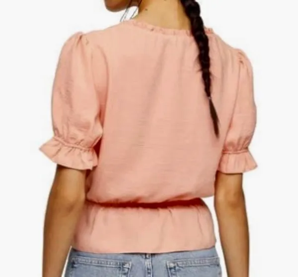 Topshop Coral Ruffle Peplum Blouse - Image 2