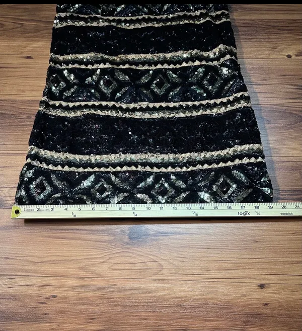 FREE PEOPLE Women’s M Geometric Print Sequin Shift Dress Black Tan Gold size XS - Image 2