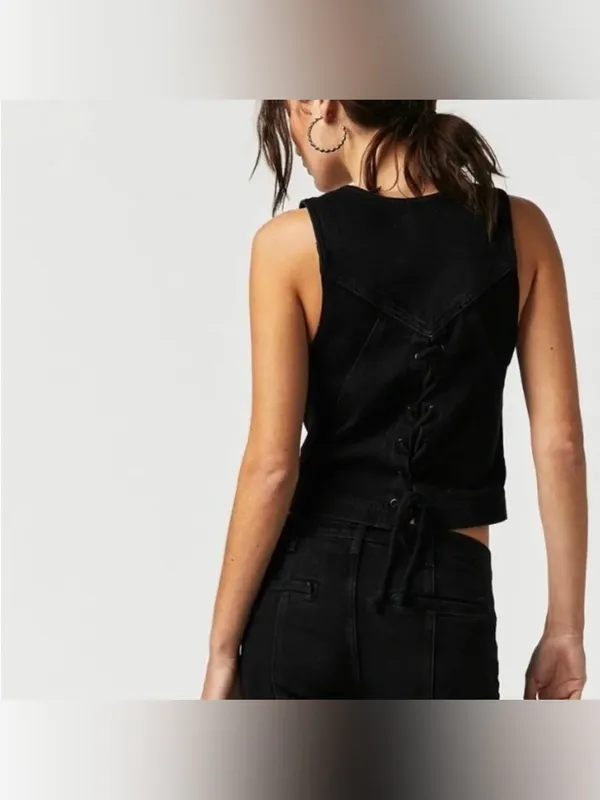 Free people Black Beckett Denim‎ Suit Size 27 Brand New Vest - Image 2