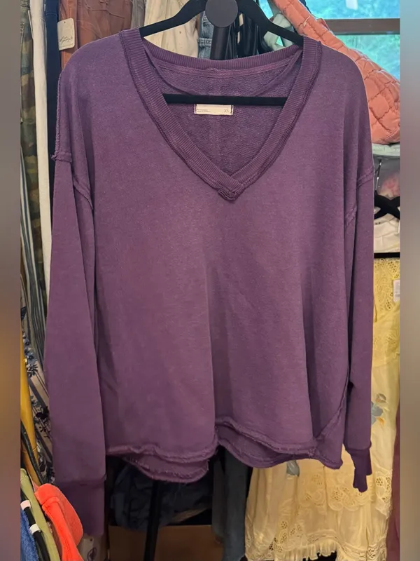 Free People We The Free Venice V-Neck Sweatshirt - Sour Grape Purple - XS - Image 6
