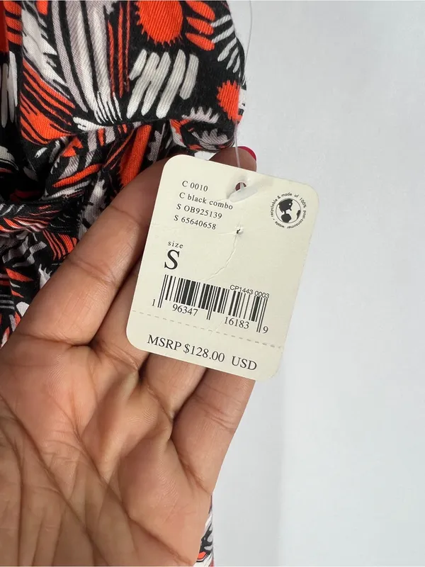 Free‎ People Daria Maxi Dress in Black Orange White High Slit Wrap S NWT - Image 12