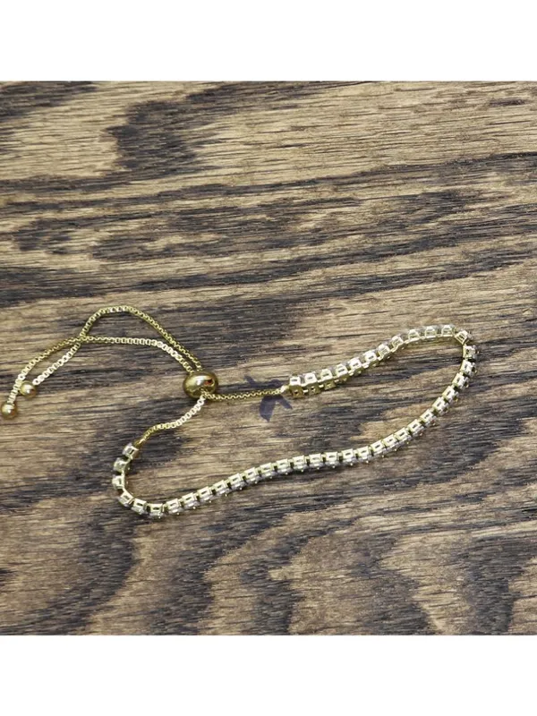 NEW Emerald-Cut Slider Adjustable Tennis Bracelet Gold / Clear - Image 2