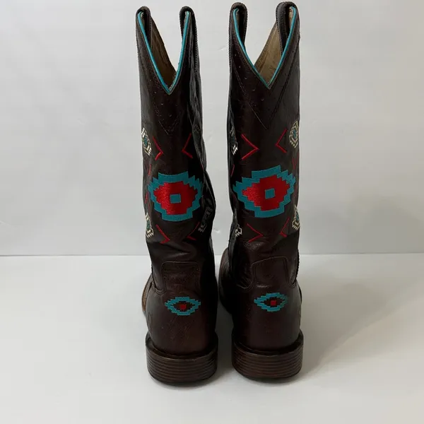 Noble Outfitters Stylish Brown Leather Ankle Boots with Embroidered Accents - Image 4