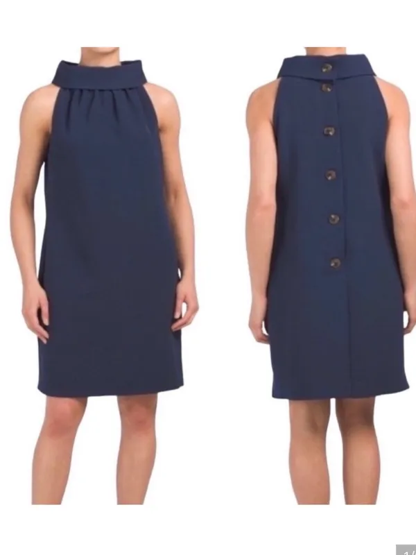 Sail to Sable Navy High-Collar Sleeveless Shift Dress M NWT‎ - Image 2