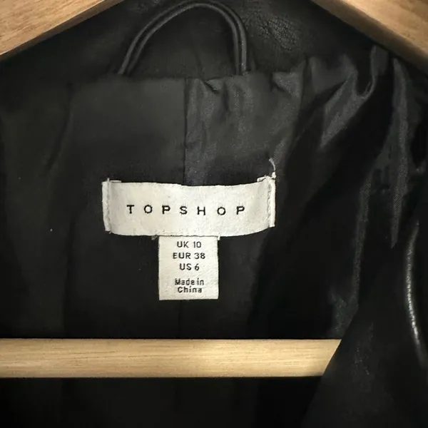 Topshop Black Leather Jacket Asymmetrical Zipper Lapel Collar - Image 4