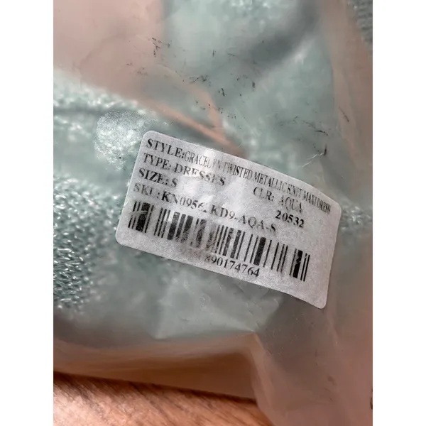 NEW Meshki Gracelyn Twisted Metallic Knot Maxi Dress Aqua Blue Size Small - Image 6