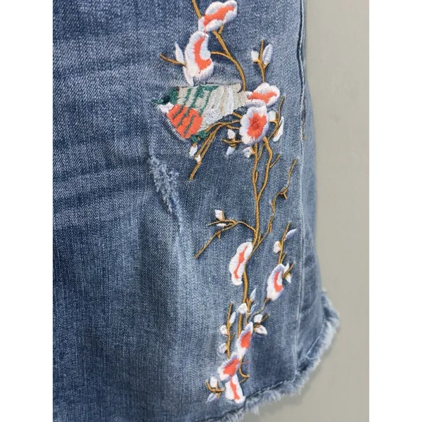 Embroidered Floral Birds Chelsea & Violet Boho Denim Mini Skirt size S Boho Y2k - Image 6