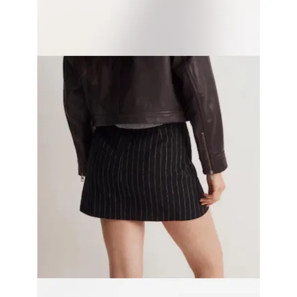 Madewell Size 8 Black Pinstripe Mini Skirt Front Slit Tailored Preppy Office Y2K - Image 3