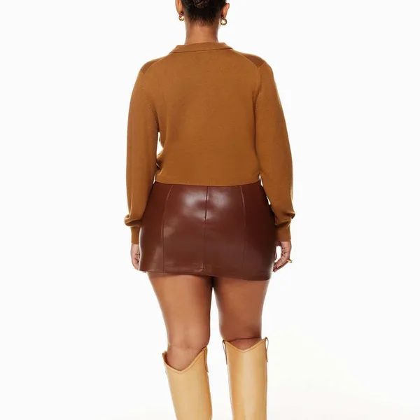 Aritzia Wilfred Nextdoor Cropped Polo Knit Cardigan Rich Chestnut New Size XS - Image 5